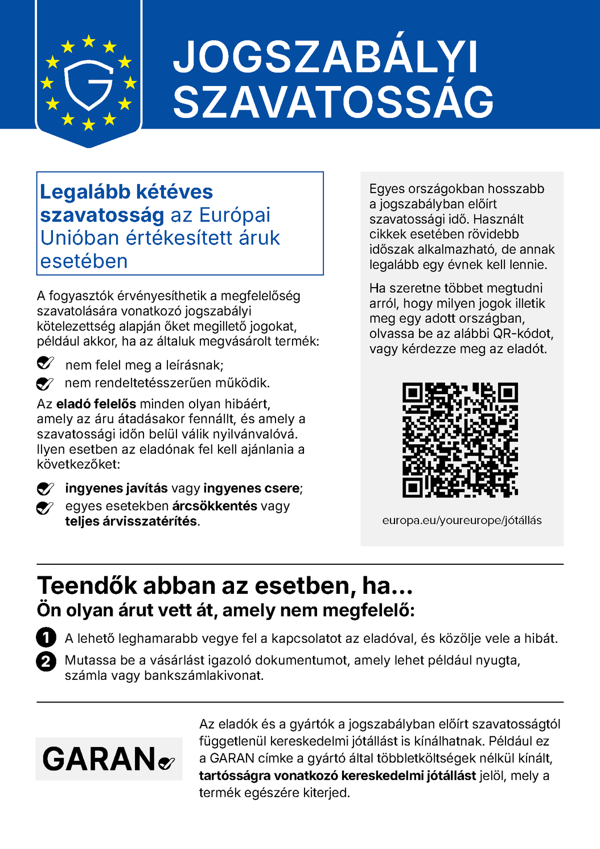 Törvényes jótállás – az Európai Unióban értékesített árukra legalább kétéves védelem vonatkozik